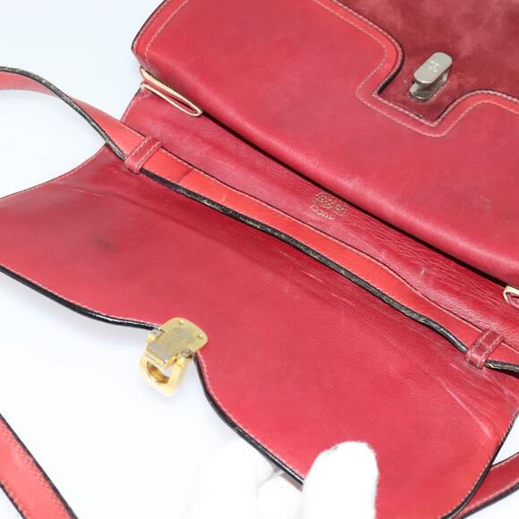 GUCCI Shoulder Bag Suede Vintage Red Gold - Picture 15 of 16